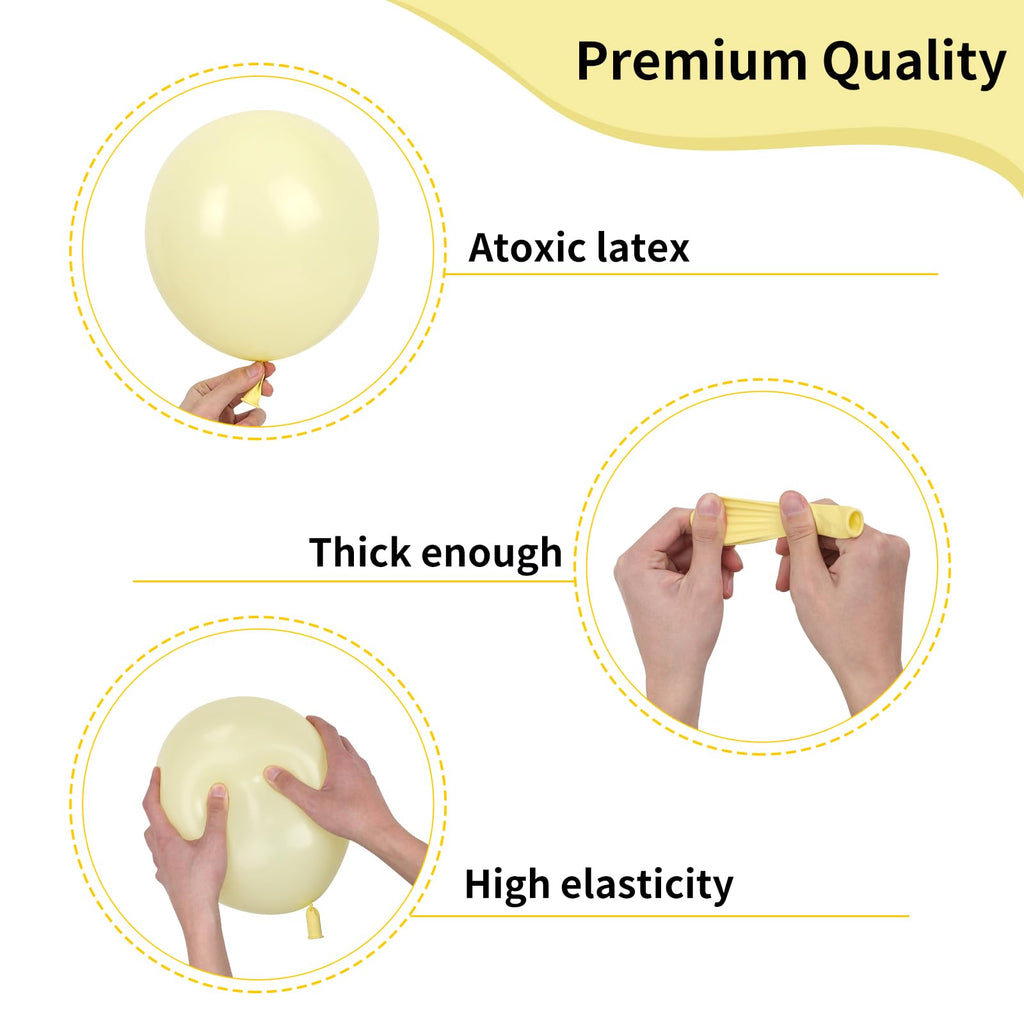 RUBFAC Pastel Yellow Balloons – 105pcs (5/10/12/18in) for Garland Arch & Party Decor