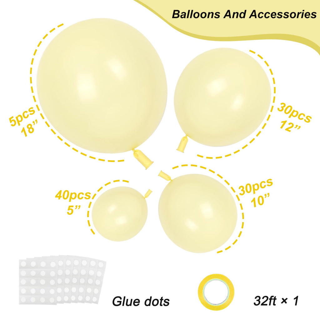 RUBFAC Pastel Yellow Balloons – 105pcs (5/10/12/18in) for Garland Arch & Party Decor