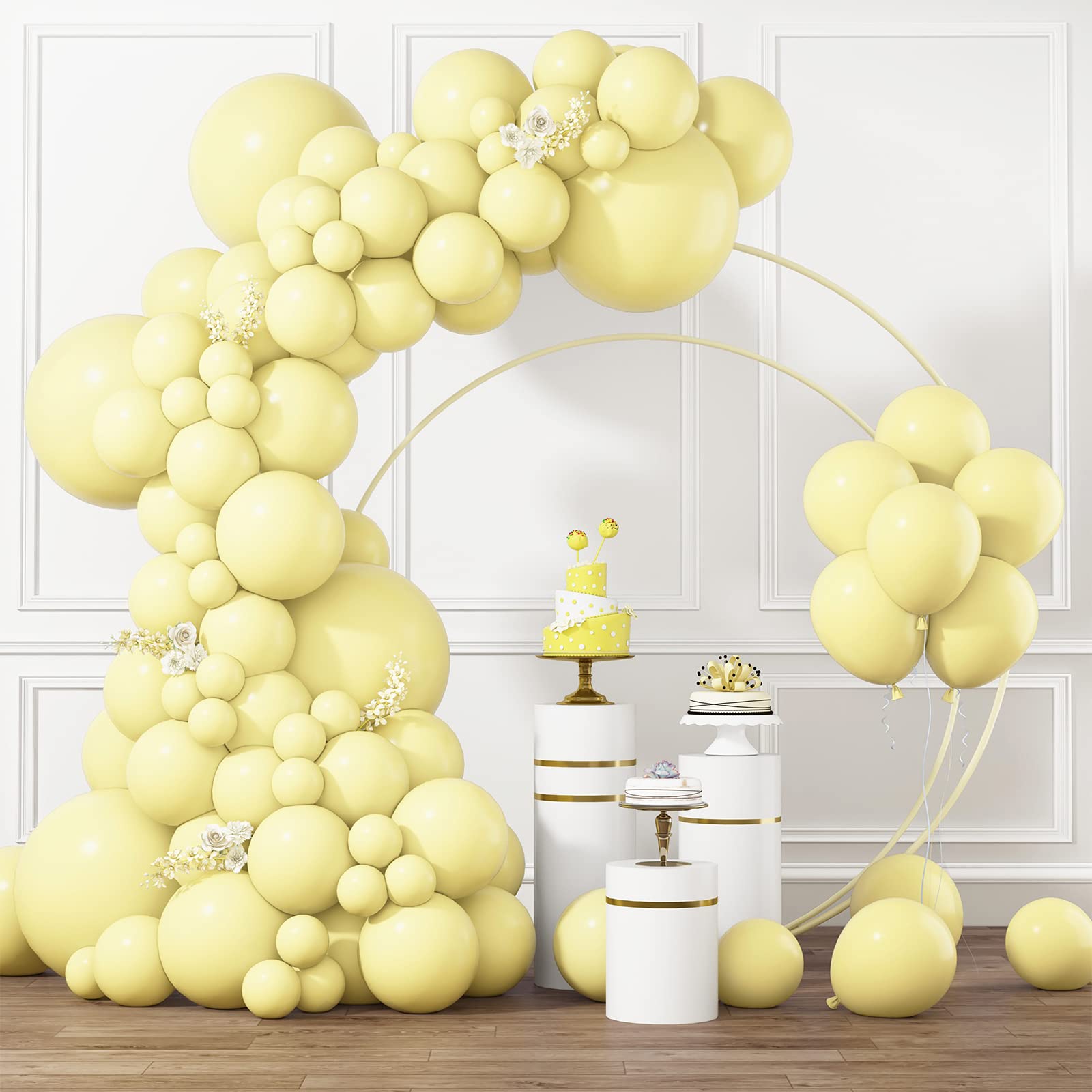 RUBFAC Pastel Yellow Balloons – 105pcs (5/10/12/18in) for Garland Arch & Party Decor