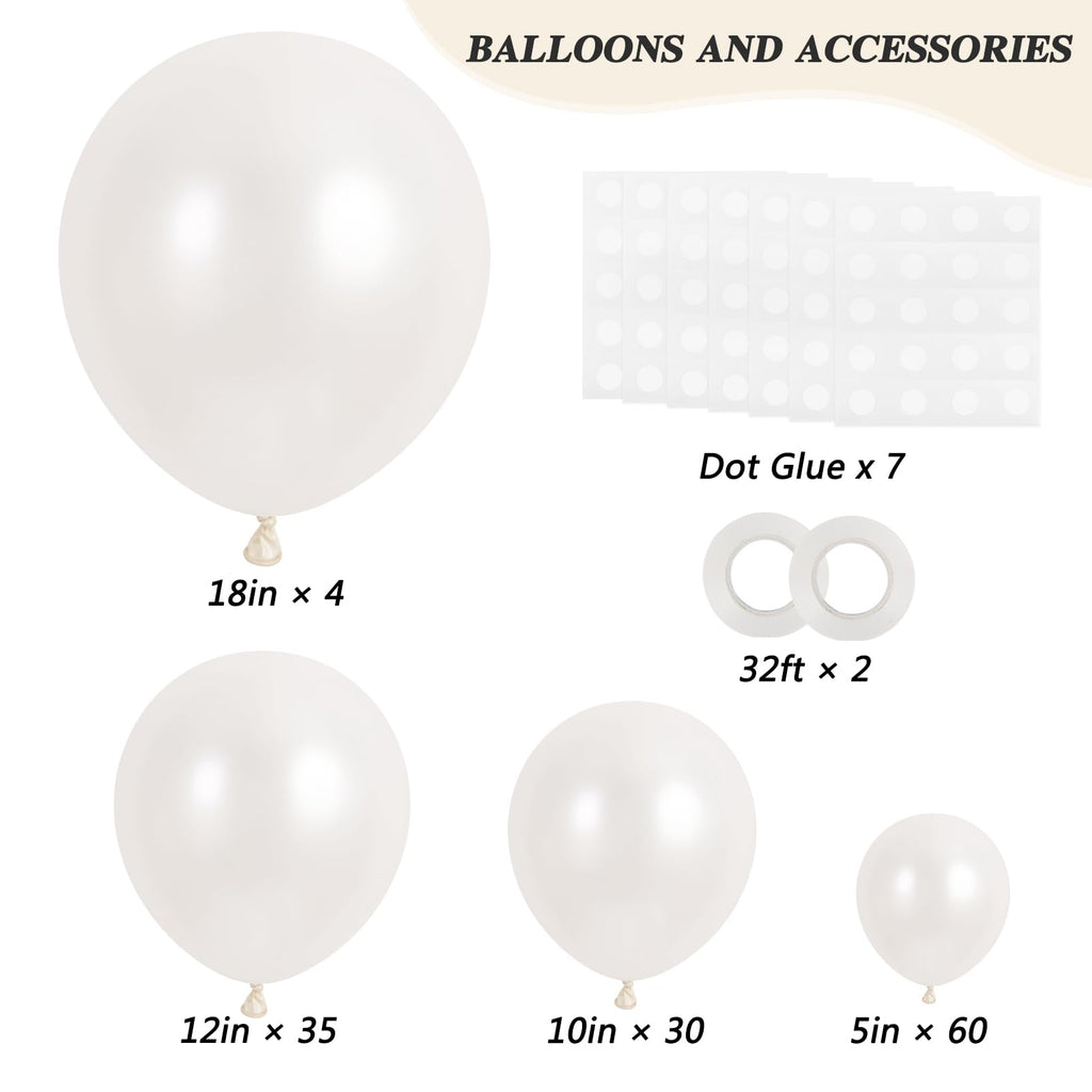 RUBFAC 129pcs Pearl White Balloons Kit – Mixed Sizes for Garland & Arch Decor