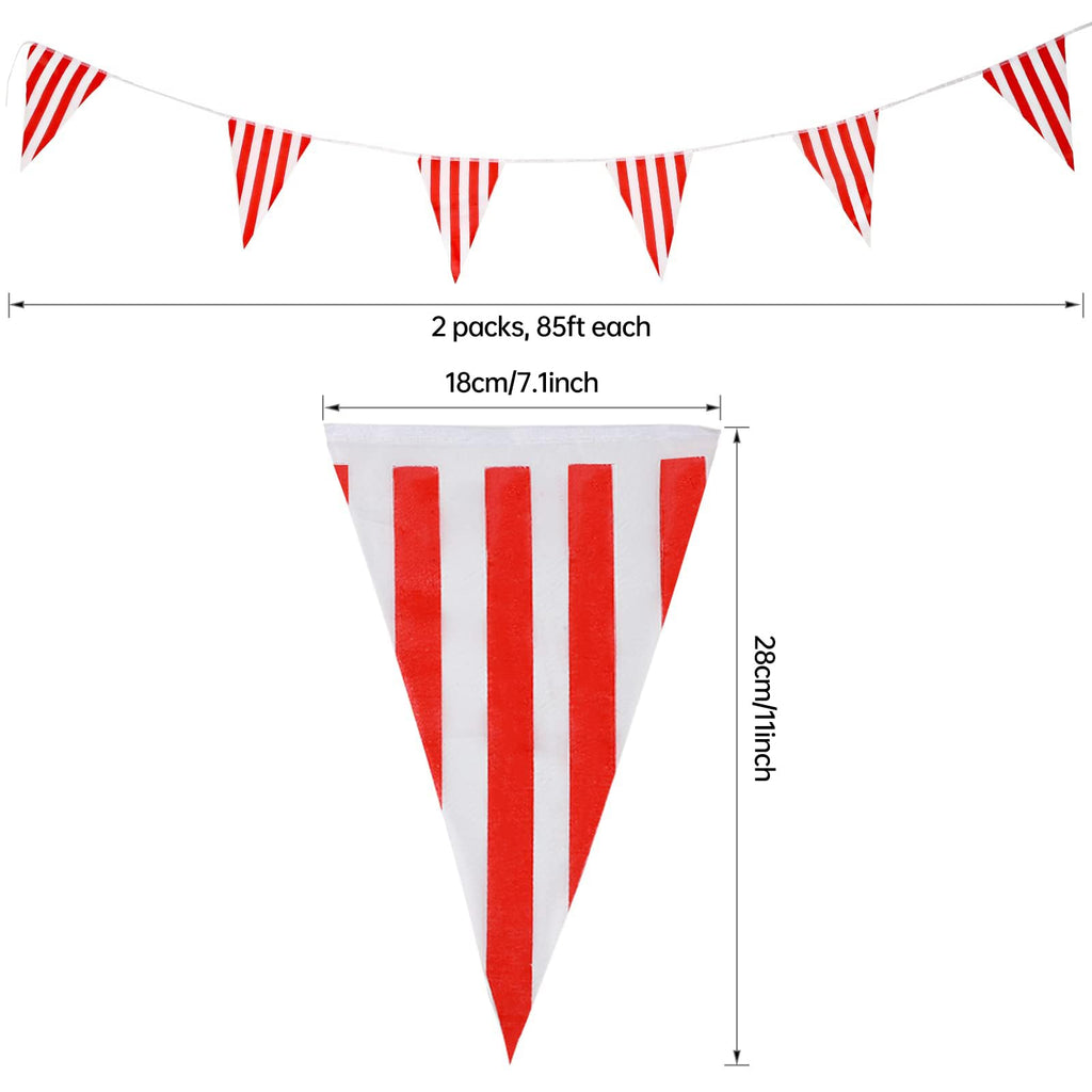 RUBFAC 170ft Red & White Striped Pennant Banner | 120 Flags, Reusable Carnival Decorations