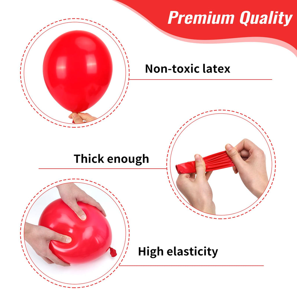 RUBFAC Red Balloons Set – 105 Pcs in 5/10/12/18 Inches for Garland Arch & Party Decor