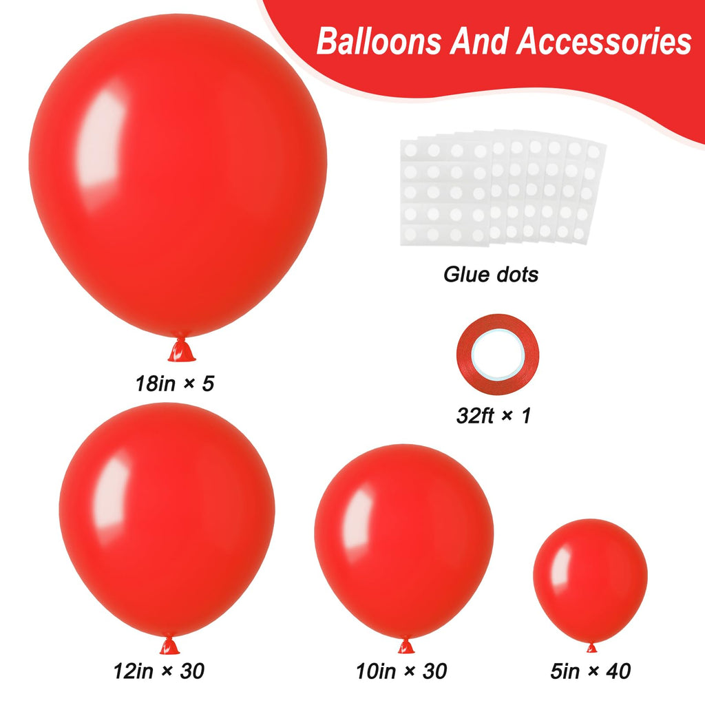 RUBFAC Red Balloons Set – 105 Pcs in 5/10/12/18 Inches for Garland Arch & Party Decor