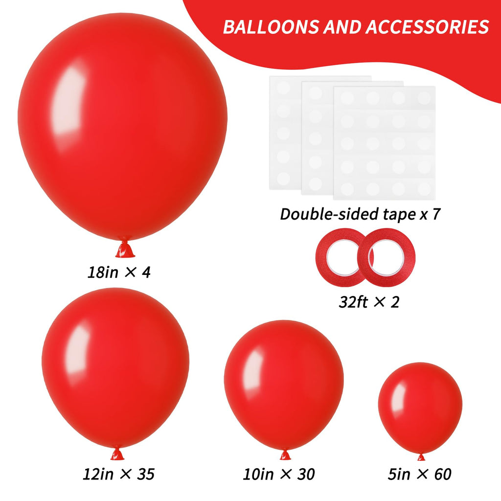 RUBFAC 129pcs Red Balloons Kit - Premium Latex Balloons for Garland Arches, Weddings & Parties