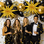 RUBFAC 140pcs Black & Gold Balloons Kit – Premium Latex Confetti Stars, 5/10/12/18 Inch for Party Decor
