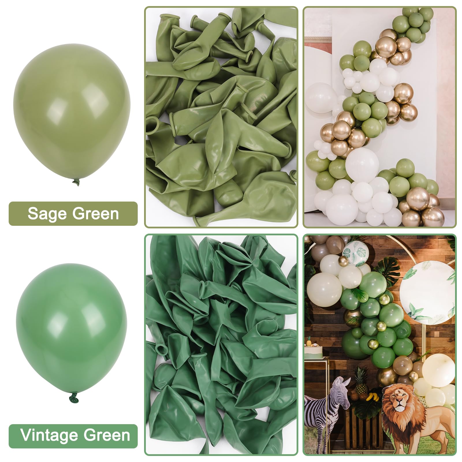 Rubfac Sage Green Balloons 129pcs – Balloon Garland Arch Kit (18/12/10/5in)