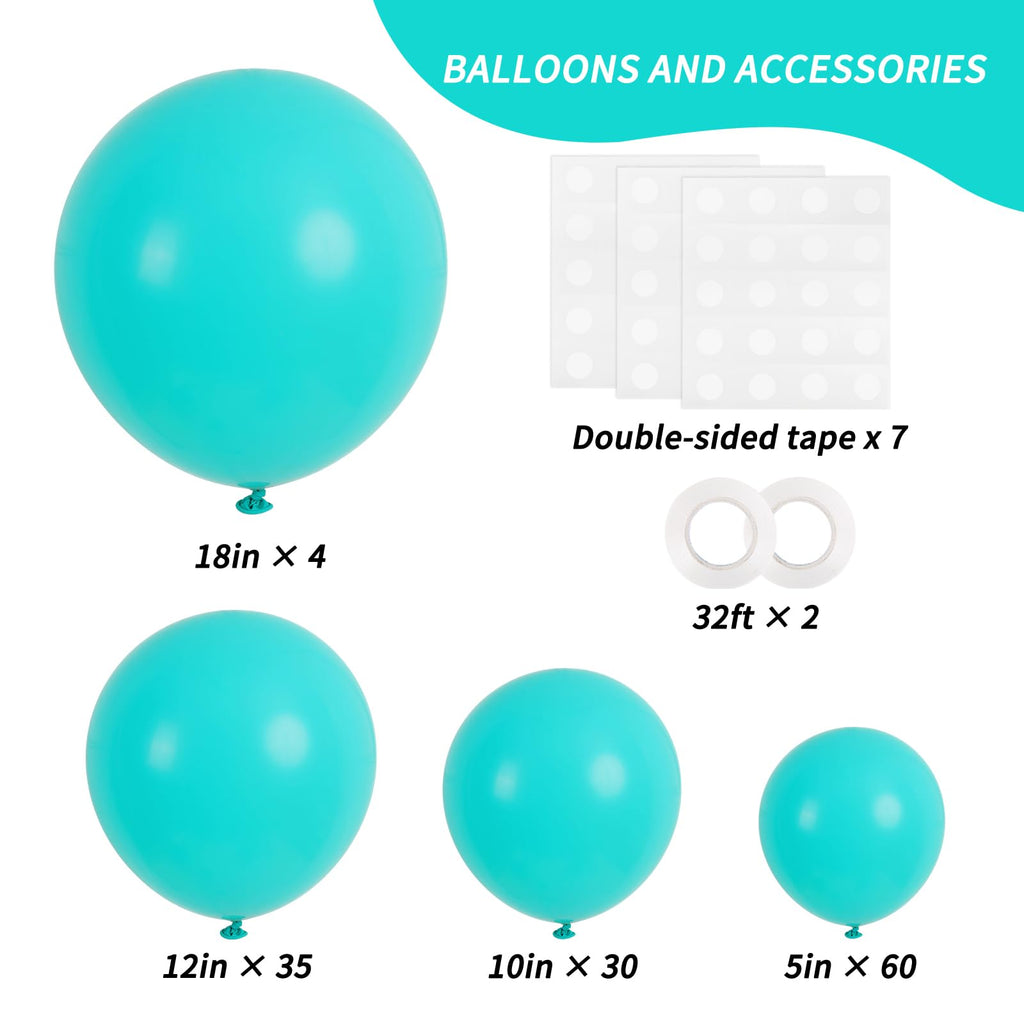 RUBFAC 129pcs Teal Blue Latex Balloons Kit – 18in/12in/10in/5in for Party Decor