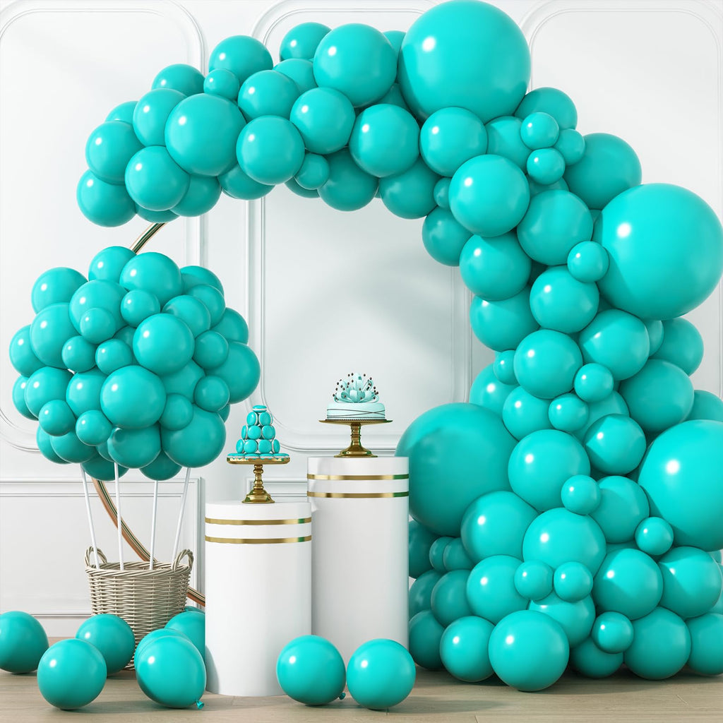 RUBFAC 129pcs Teal Blue Latex Balloons Kit – 18in/12in/10in/5in for Party Decor