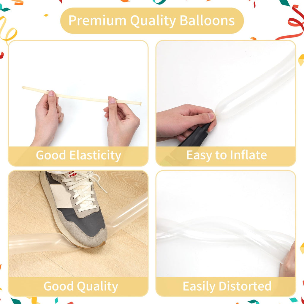 Rubfac 100pcs Clear 260 Balloons – Long Skinny Transparent Latex for Animal Twists, Party Garland & Decorations