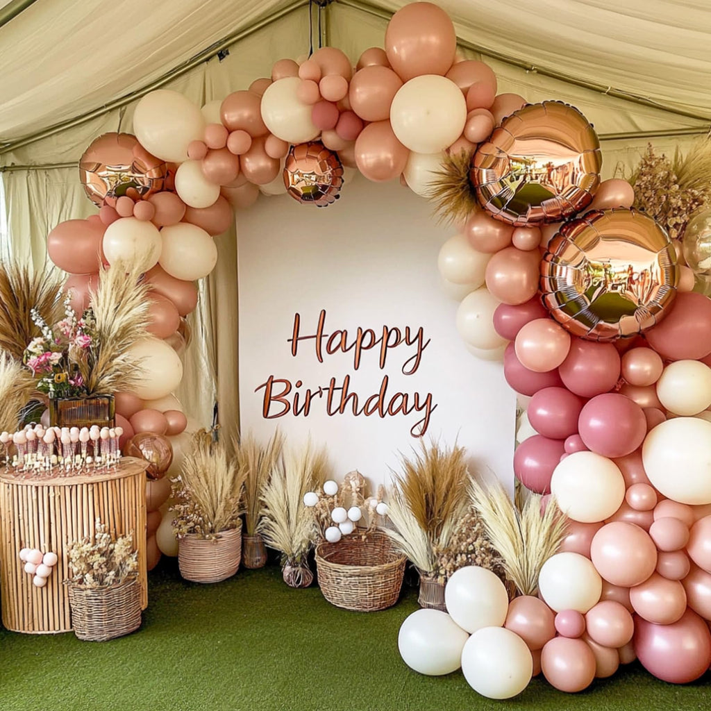 RUBFAC 129pcs Retro Pink Balloons Kit | 18in, 12in, 10in, 5in Balloon Garland Arch for Parties