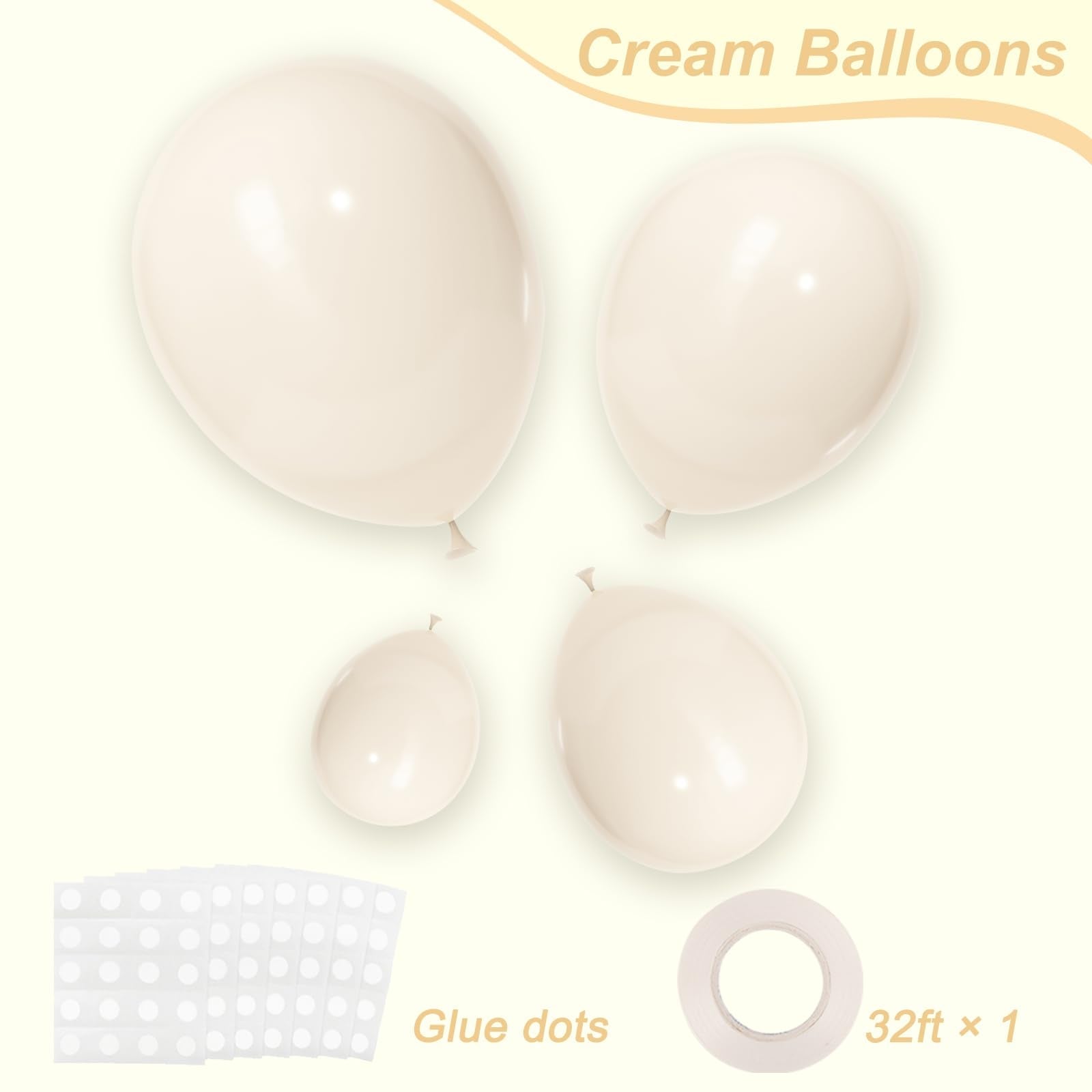 RUBFAC White Sand Balloons 105pc Arch Kit (5/10/12/18 in) Cream White