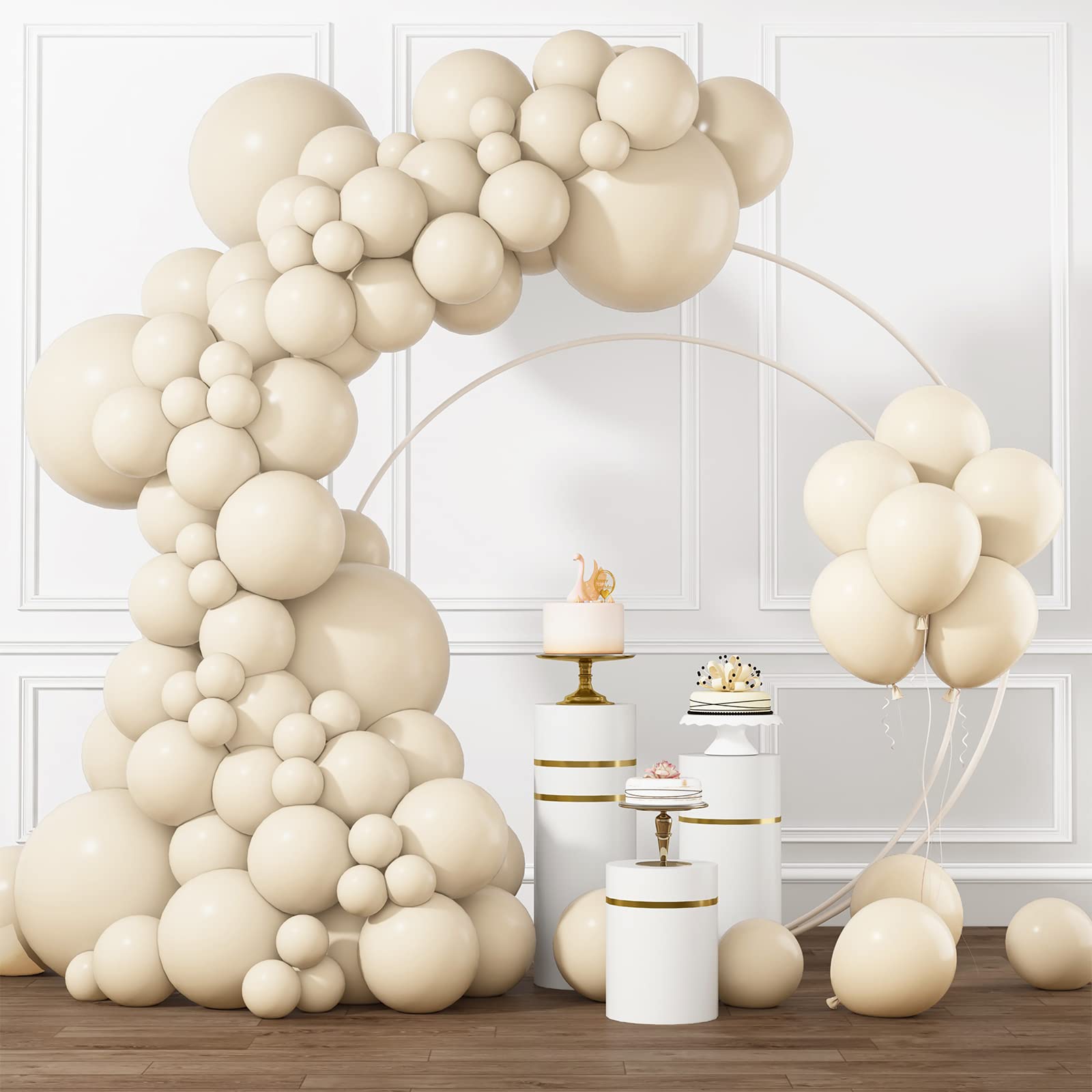 RUBFAC White Sand Balloons 105pc Arch Kit (5/10/12/18 in) Cream White