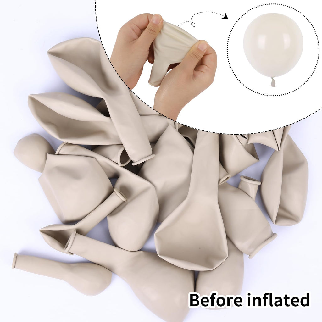 RUBFAC White Sand Balloons 105pc Arch Kit (5/10/12/18 in) Cream White