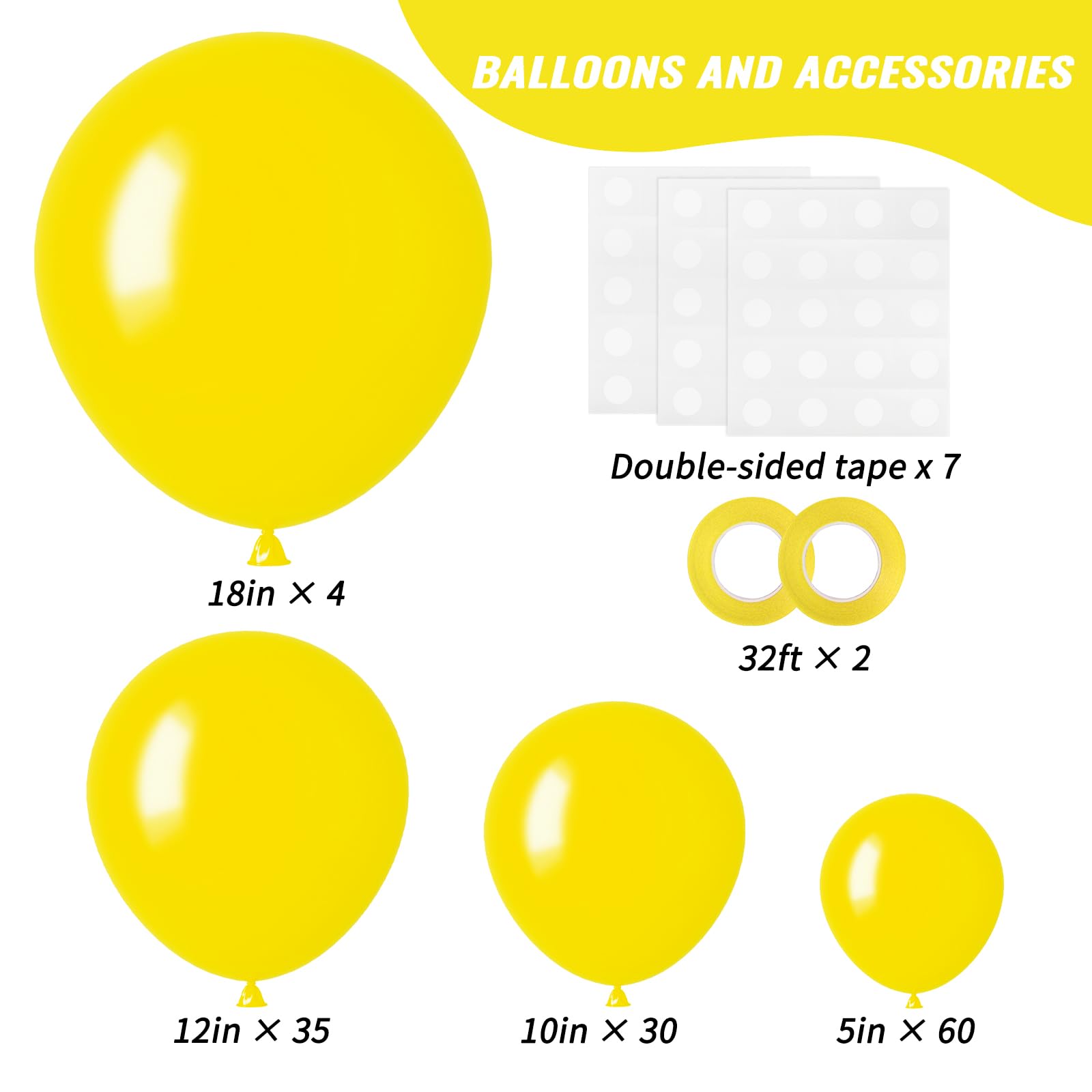 RUBFAC 129pcs Yellow Latex Balloons Kit – 18/12/10/5 Inch Garland Arch