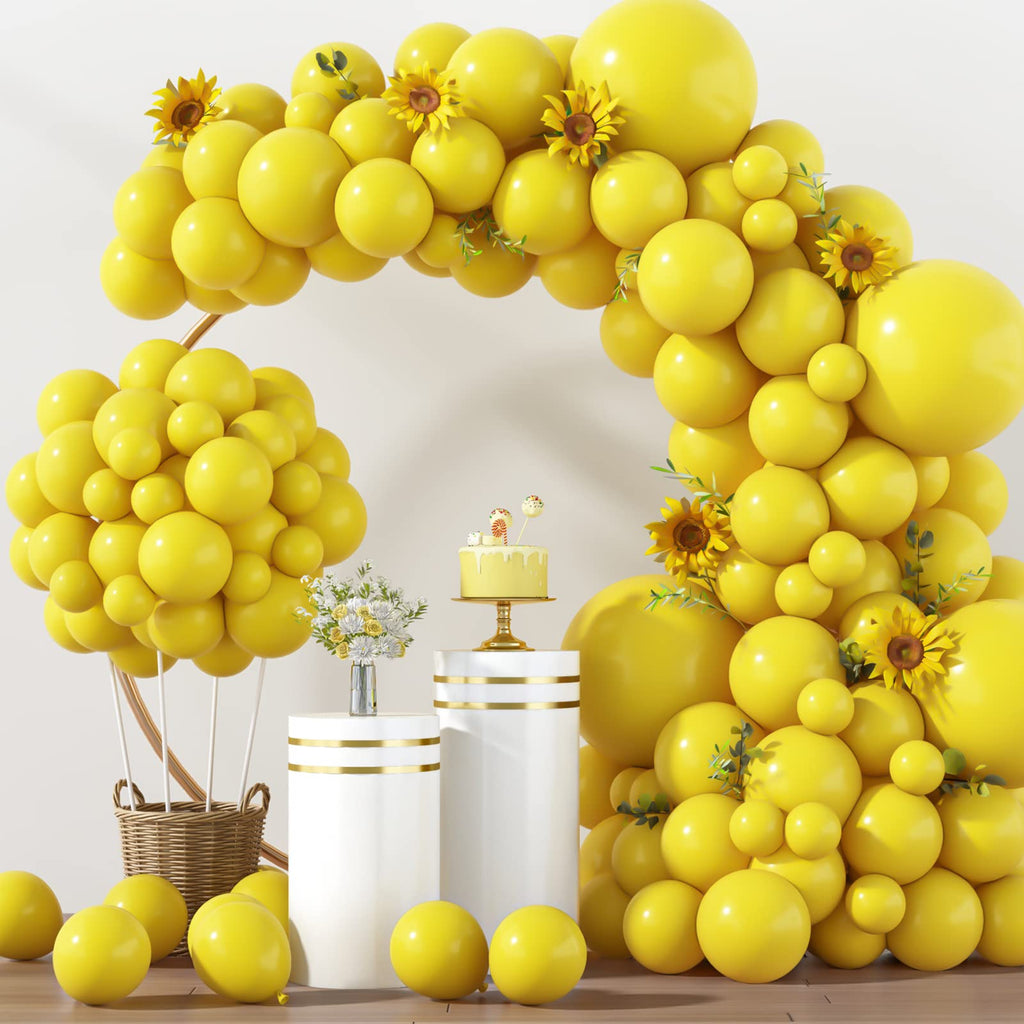 RUBFAC 129pcs Yellow Latex Balloons Kit – 18/12/10/5 Inch Garland Arch