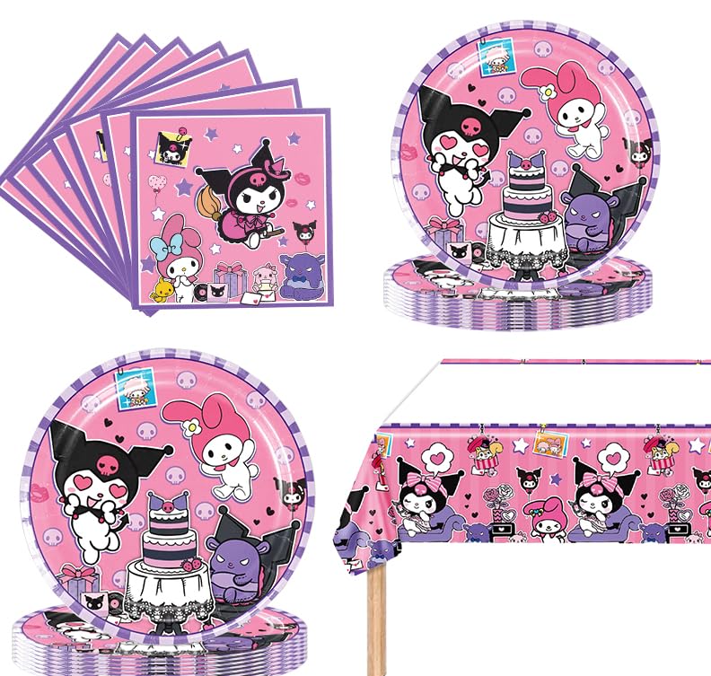 Ruewarm DIGBYS 41Pack Kuromis Birthday Party Supplies – Plates, Napkins, Tablecloth