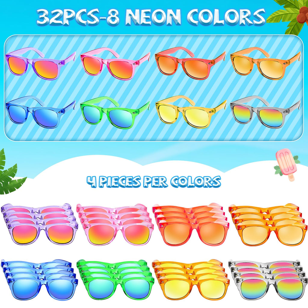Rugort Kids Sunglasses 32-Pack Party Favors – UV400 Neon Colors for Ages 3-8