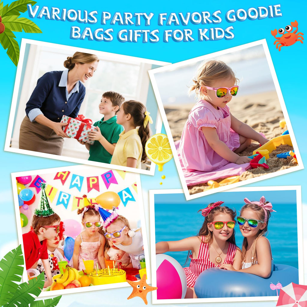 Rugort Kids Sunglasses 32-Pack Party Favors – UV400 Neon Colors for Ages 3-8