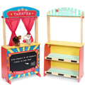Rundad Wooden Puppet Theater with Bonus Puppets, Lemonade Stand & Chalkboard