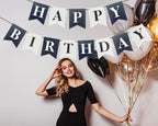 Runhiskii Soccer Birthday Banner – Black & White Happy Birthday Flags for Sports Parties