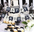 Runhiskii Soccer Birthday Banner – Black & White Happy Birthday Flags for Sports Parties