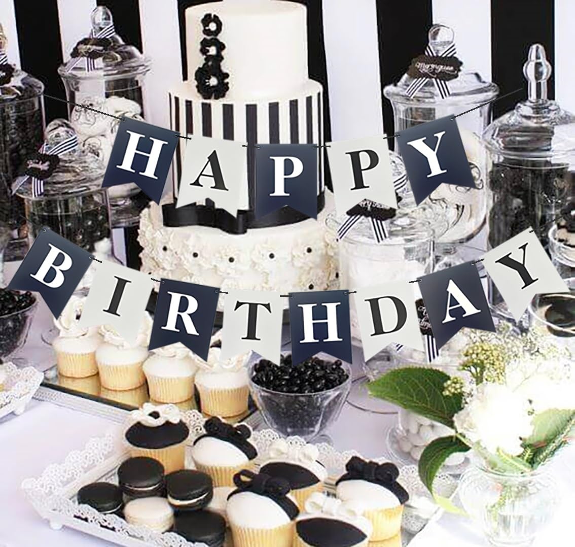 Runhiskii Soccer Birthday Banner – Black & White Happy Birthday Flags for Sports Parties