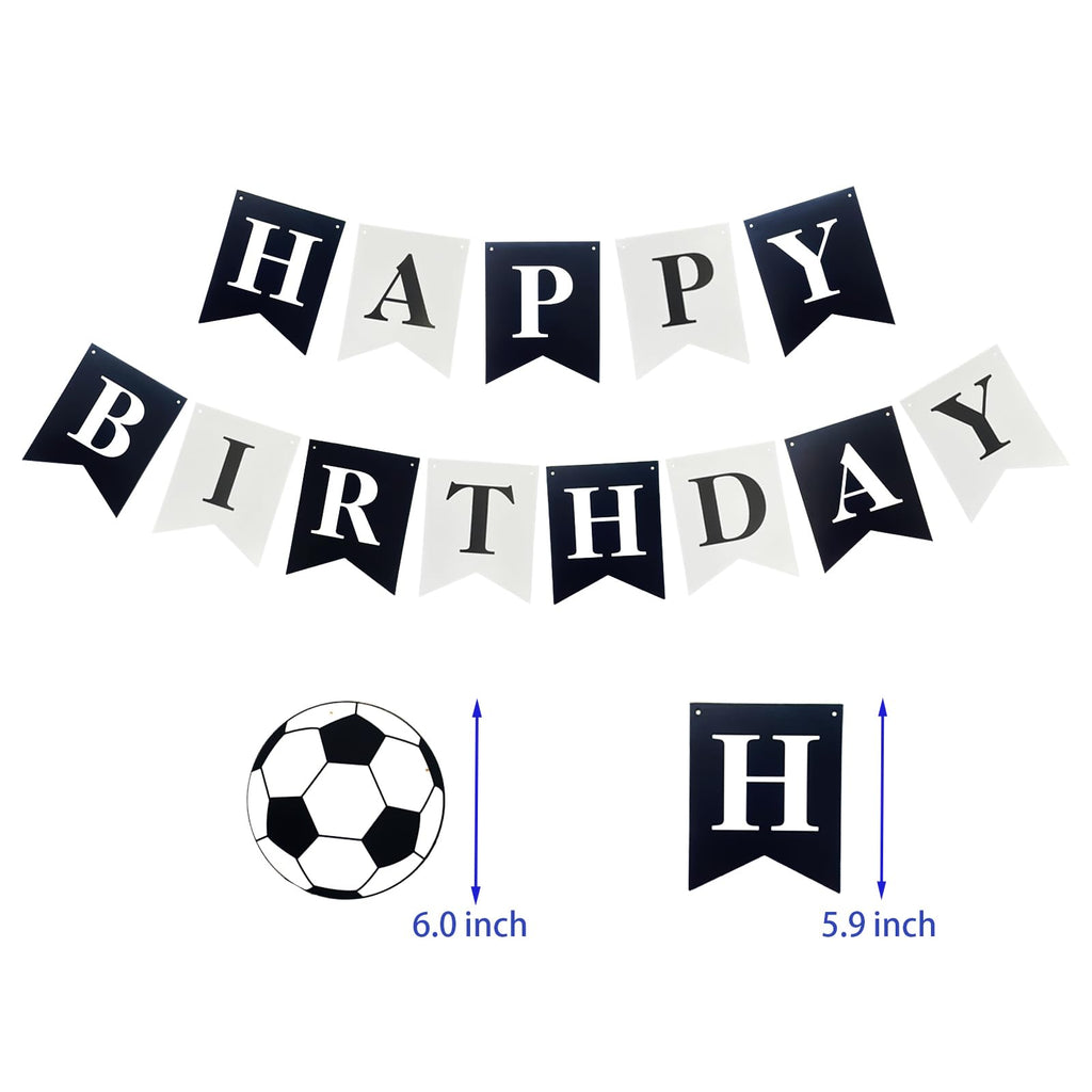 Runhiskii Soccer Birthday Banner – Black & White Happy Birthday Flags for Sports Parties