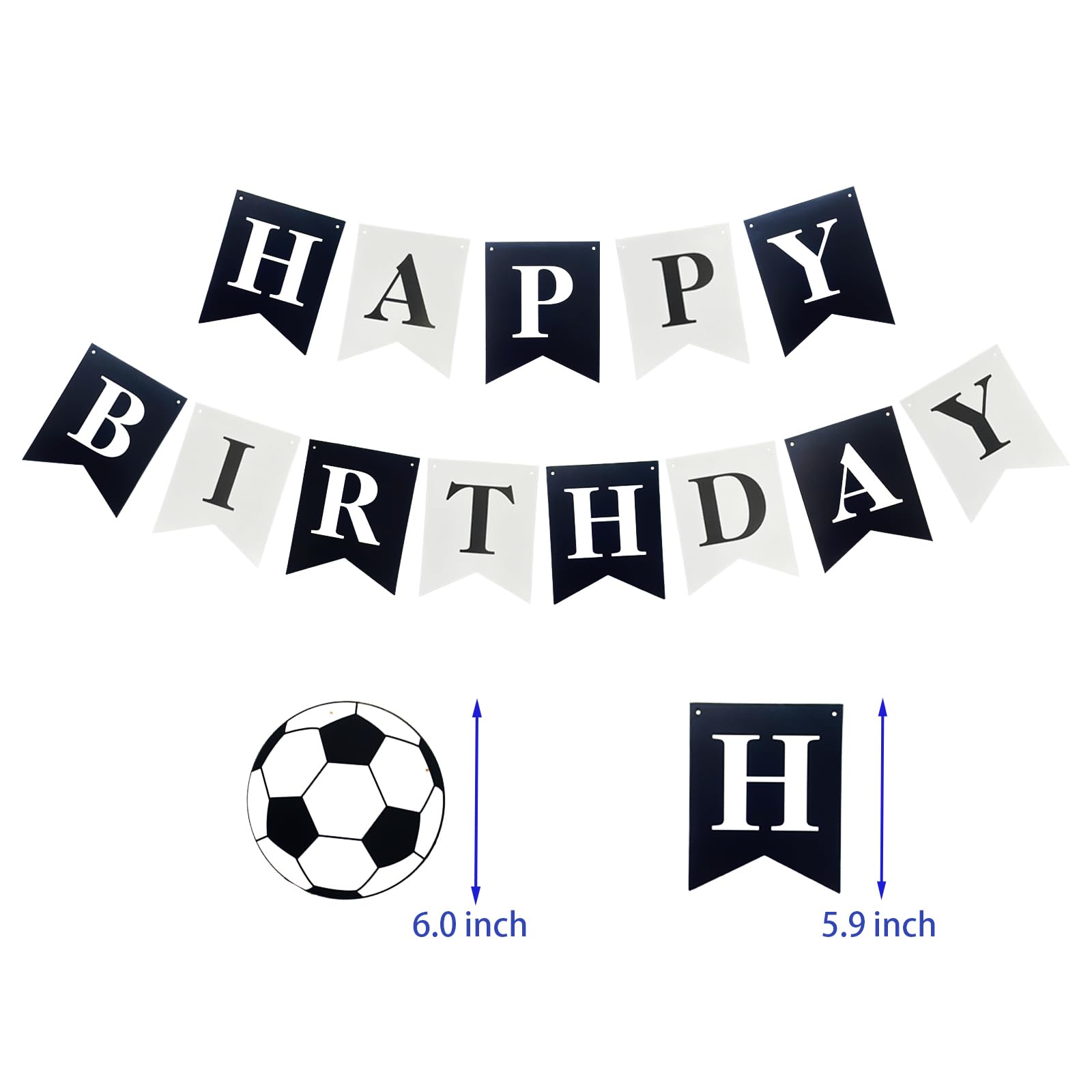 Runhiskii Soccer Birthday Banner – Black & White Happy Birthday Flags for Sports Parties