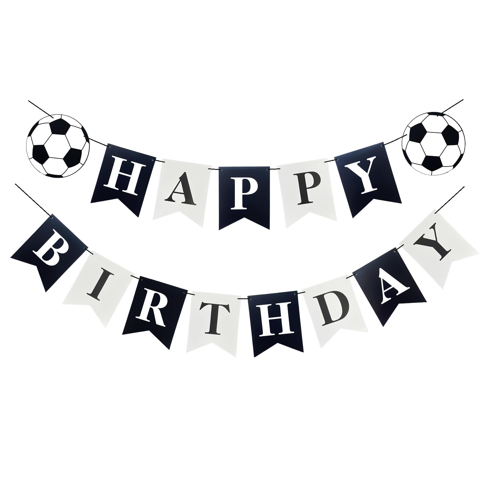 Runhiskii Soccer Birthday Banner – Black & White Happy Birthday Flags for Sports Parties