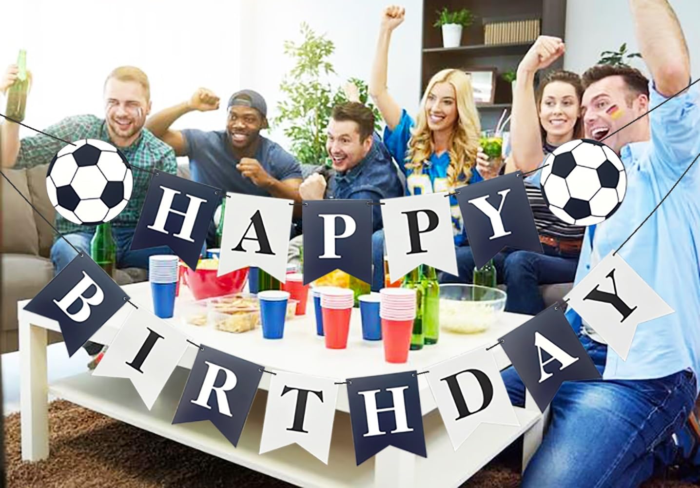 Runhiskii Soccer Birthday Banner – Black & White Happy Birthday Flags for Sports Parties