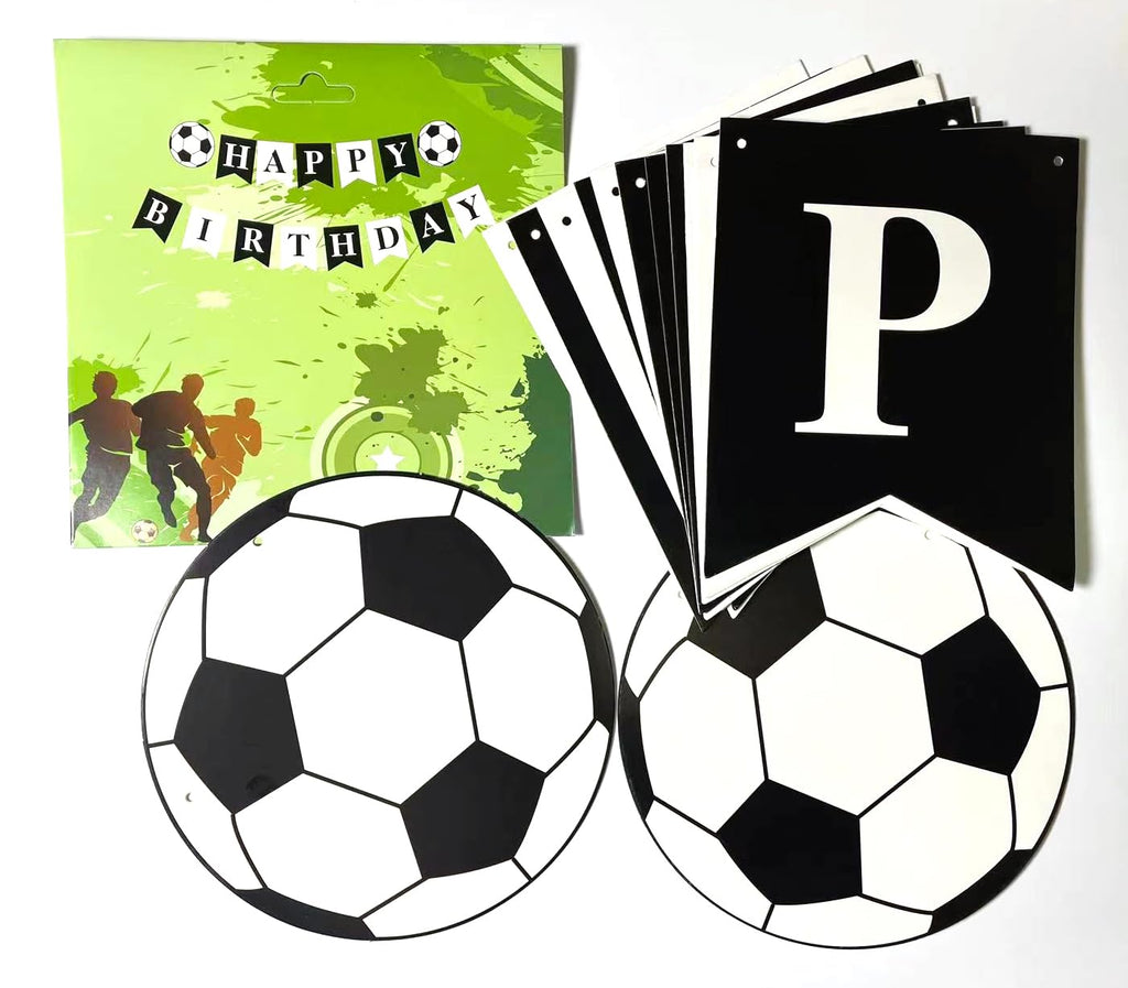 Runhiskii Soccer Birthday Banner – Black & White Happy Birthday Flags for Sports Parties