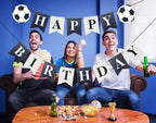 Runhiskii Soccer Birthday Banner – Black & White Happy Birthday Flags for Sports Parties