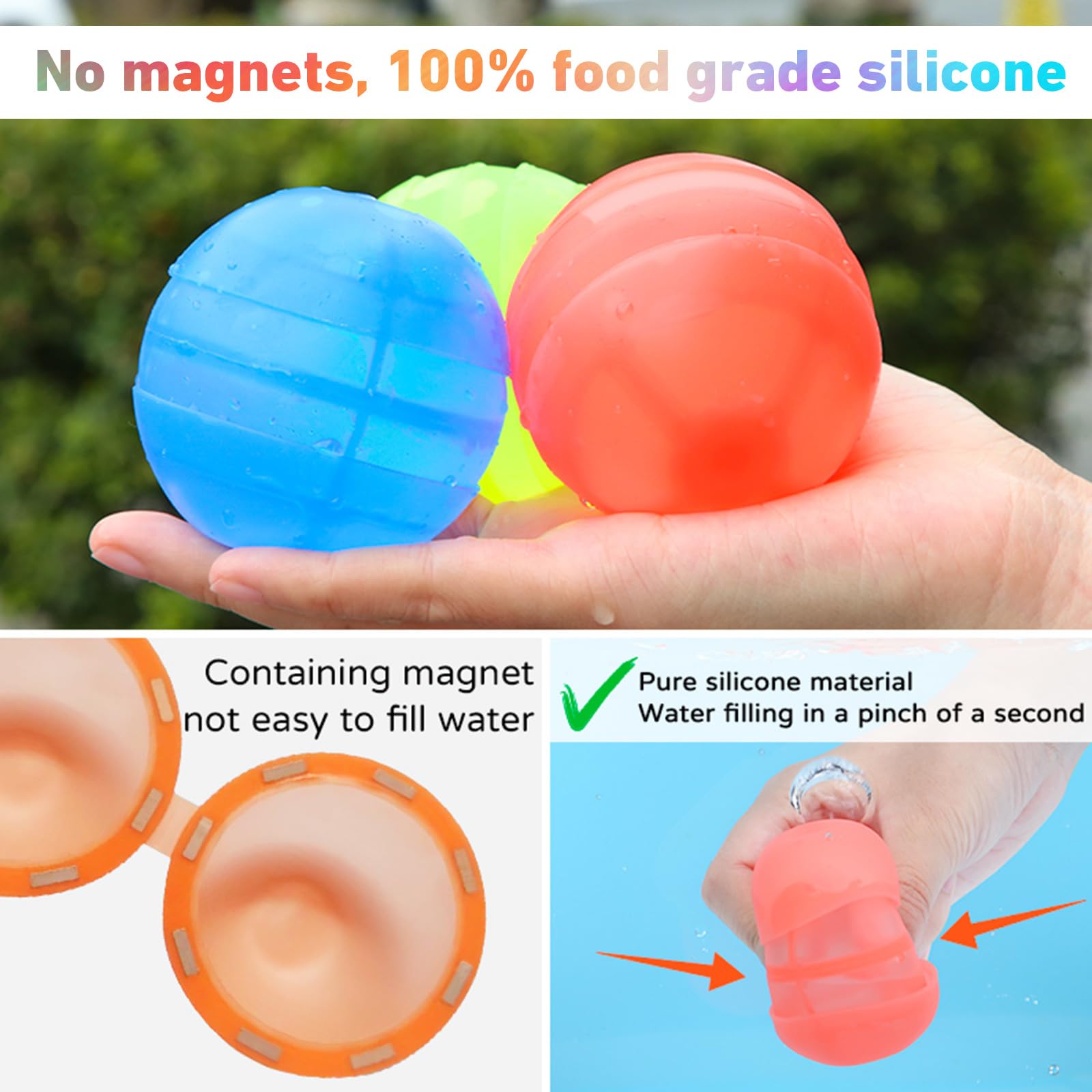 RURING Reusable Water Balloons for Kids – 24 Silicone Self-Sealing Balloons with Mesh Bag