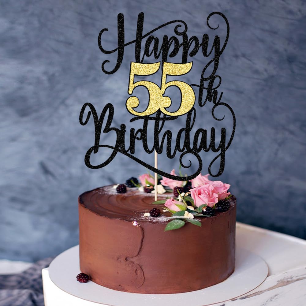 Ruscalin Happy 55th Birthday Cake Topper – 55th Birthday Party Decorations