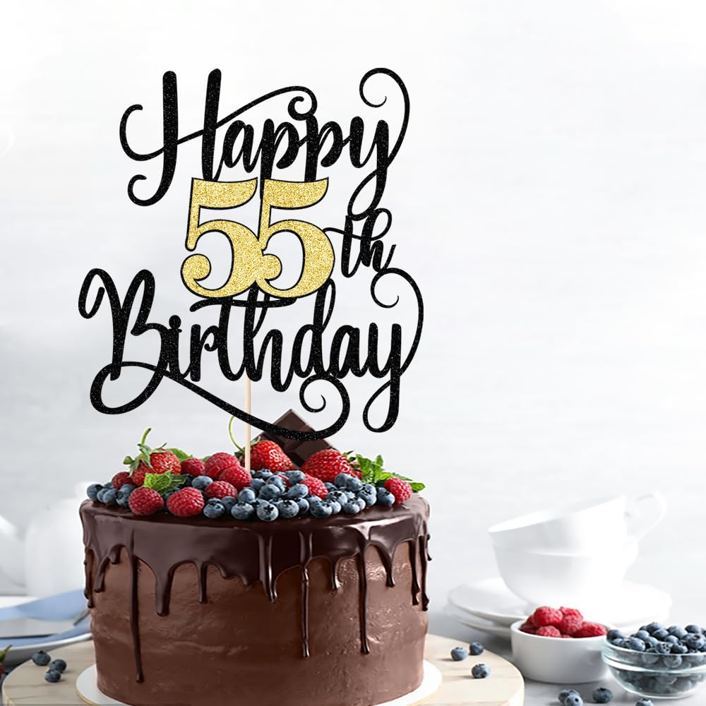 Ruscalin Happy 55th Birthday Cake Topper – 55th Birthday Party Decorations