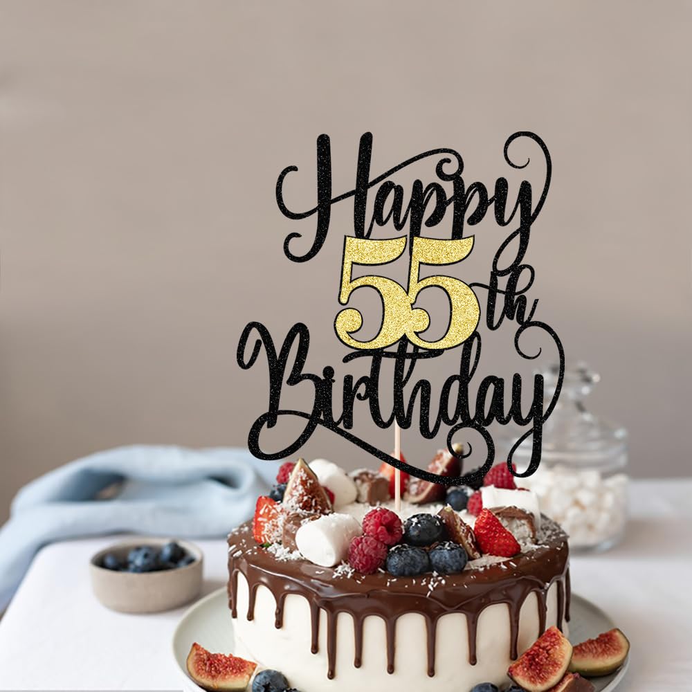 Ruscalin Happy 55th Birthday Cake Topper – 55th Birthday Party Decorations