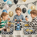 RVXHUA 150-Piece Race Car Party Set — Black & White Checkered Plates & Napkins for 50 Guests