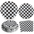 RVXHUA 150-Piece Race Car Party Set — Black & White Checkered Plates & Napkins for 50 Guests
