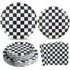 RVXHUA 150-Piece Race Car Party Set — Black & White Checkered Plates & Napkins for 50 Guests