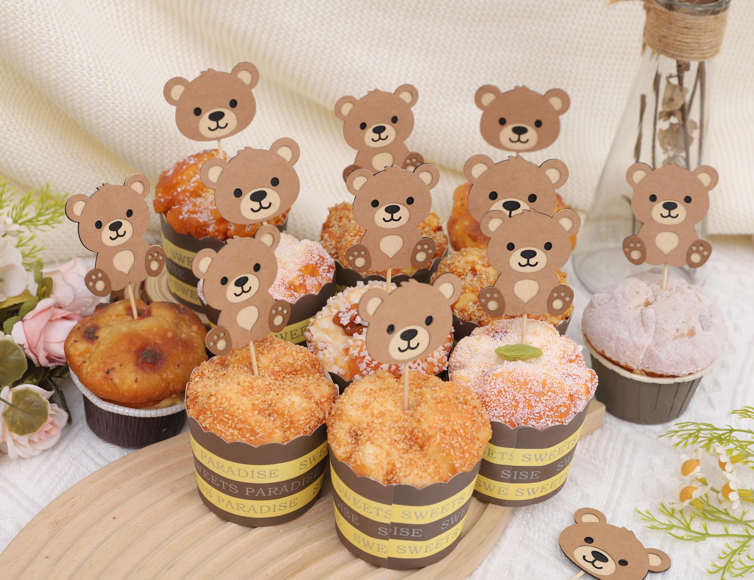 Rweseo Beary First Birthday Cupcake Toppers – Bear 1st Birthday Decorations