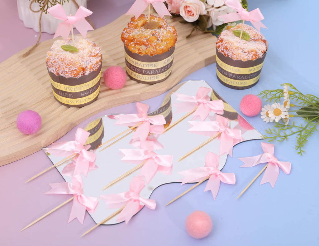 Rweseo Coquette Pink Bow Cupcake Toppers – Pink Bow Cake Toppers for Parties