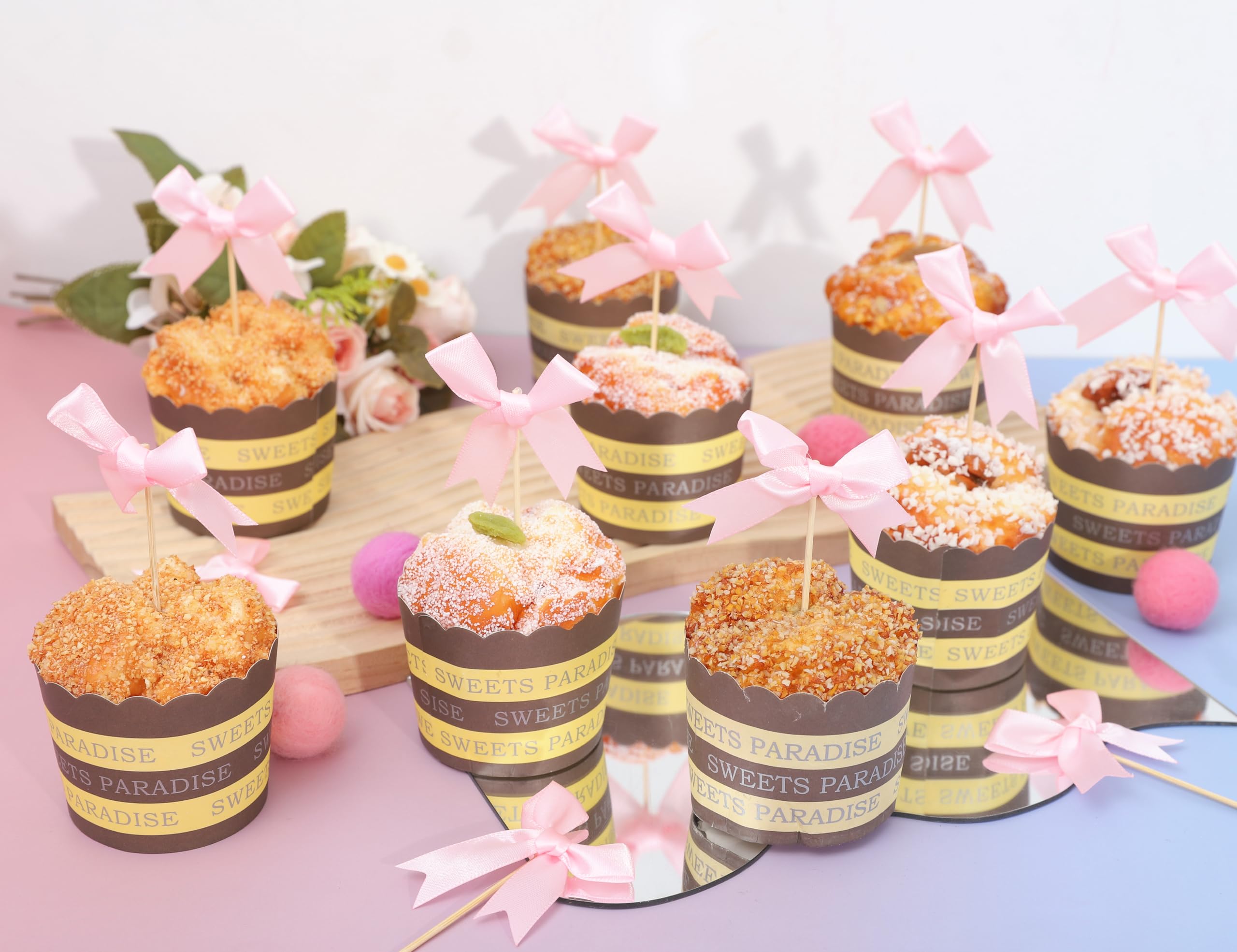 Rweseo Coquette Pink Bow Cupcake Toppers – Pink Bow Cake Toppers for Parties