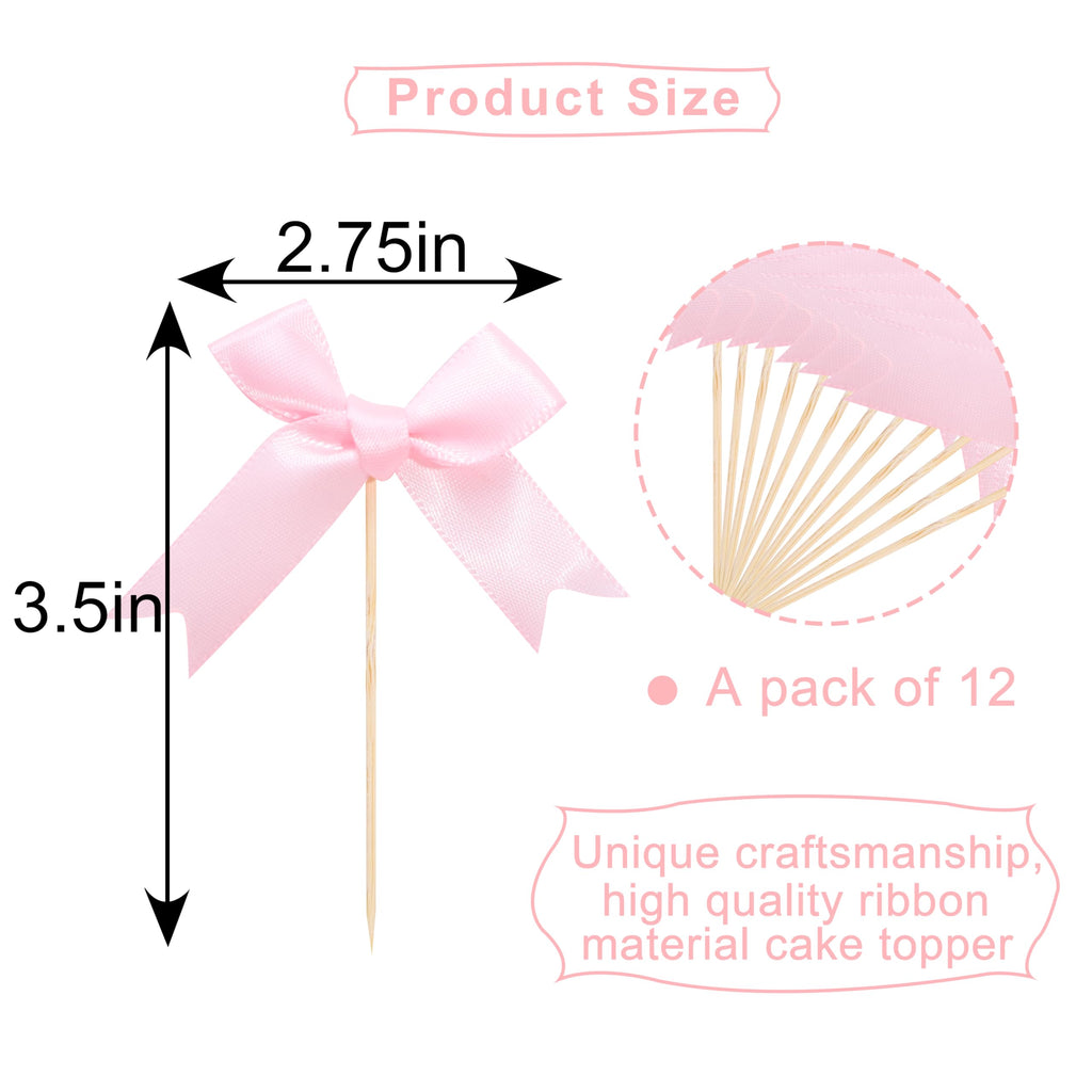 Rweseo Coquette Pink Bow Cupcake Toppers – Pink Bow Cake Toppers for Parties