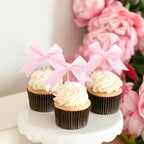 Rweseo Coquette Pink Bow Cupcake Toppers – Pink Bow Cake Toppers for Parties