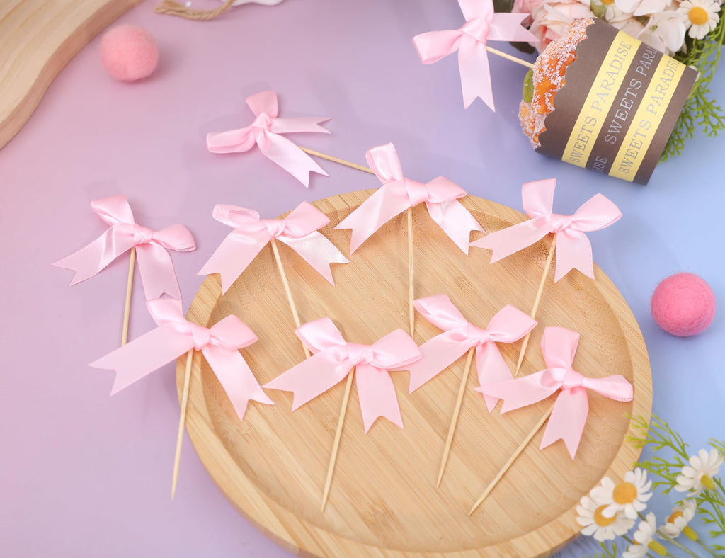 Rweseo Coquette Pink Bow Cupcake Toppers – Pink Bow Cake Toppers for Parties