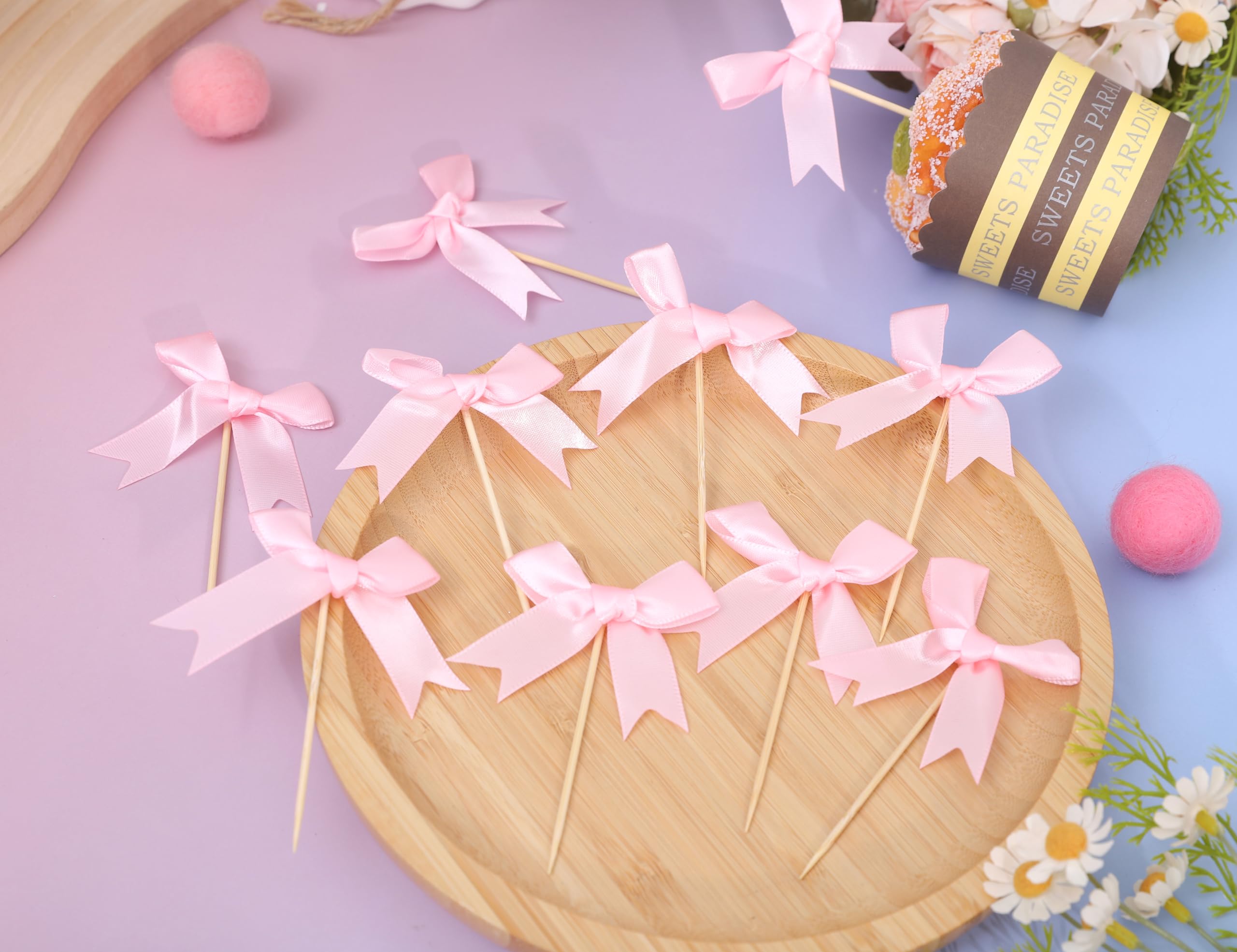 Rweseo Coquette Pink Bow Cupcake Toppers – Pink Bow Cake Toppers for Parties