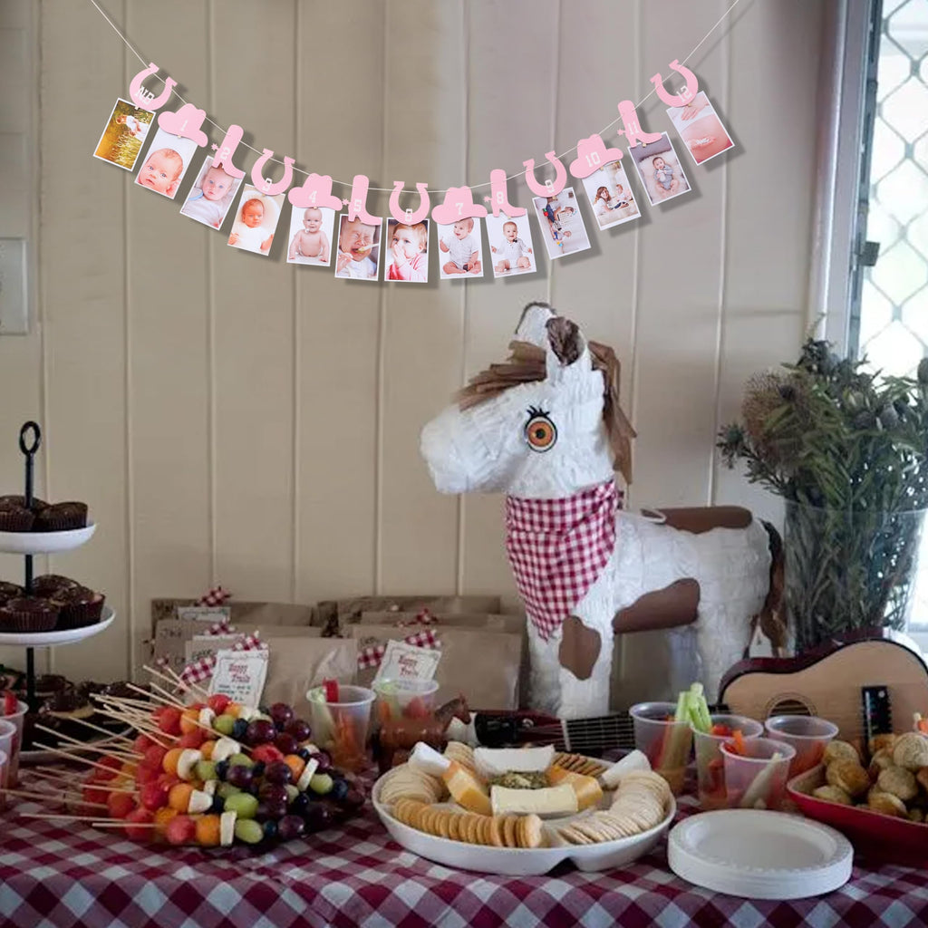 Rweseo Western Cowgirl Monthly Photo Banner – 1st Birthday Milestone (Newborn to 12 Months)