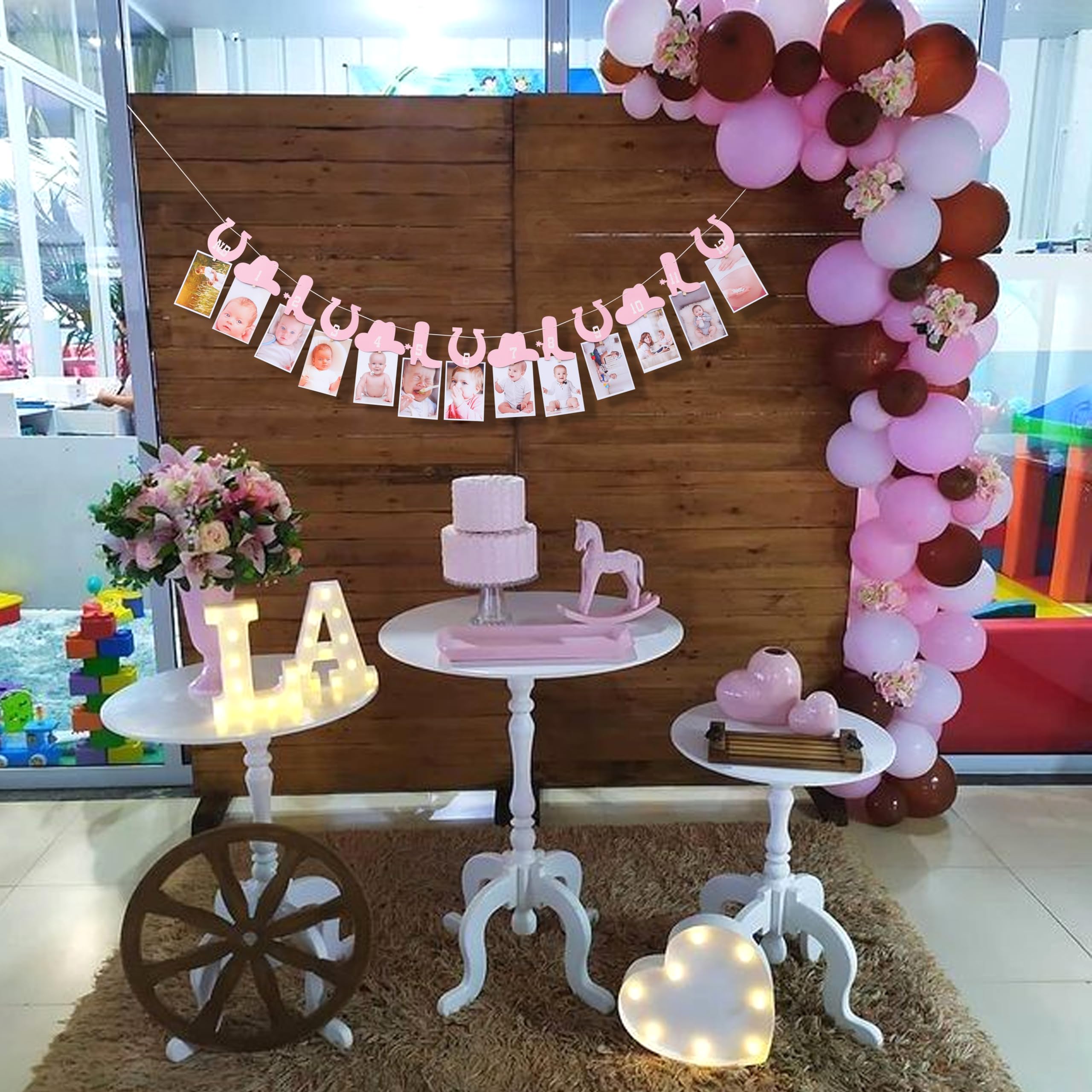 Rweseo Western Cowgirl Monthly Photo Banner – 1st Birthday Milestone (Newborn to 12 Months)