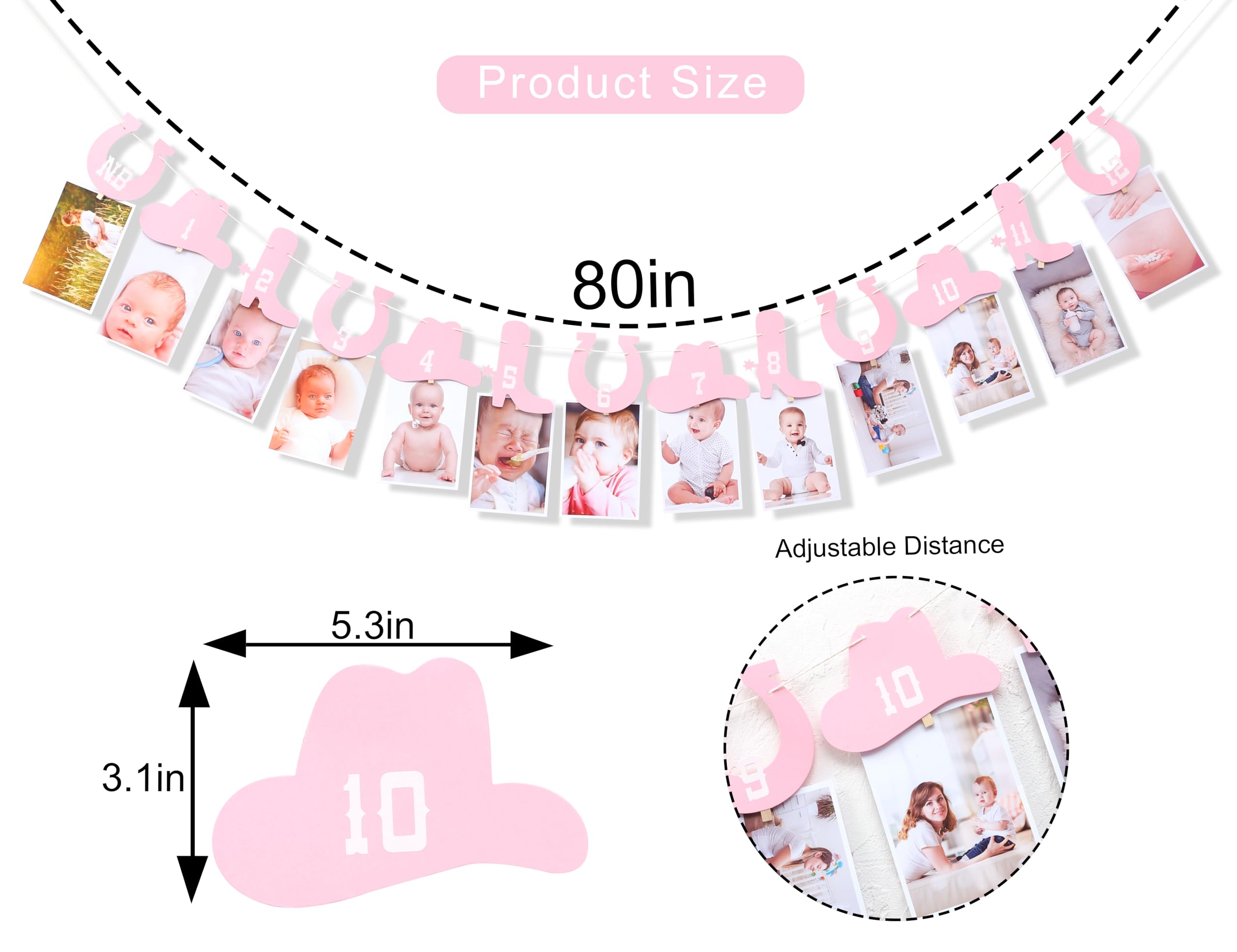 Rweseo Western Cowgirl Monthly Photo Banner – 1st Birthday Milestone (Newborn to 12 Months)