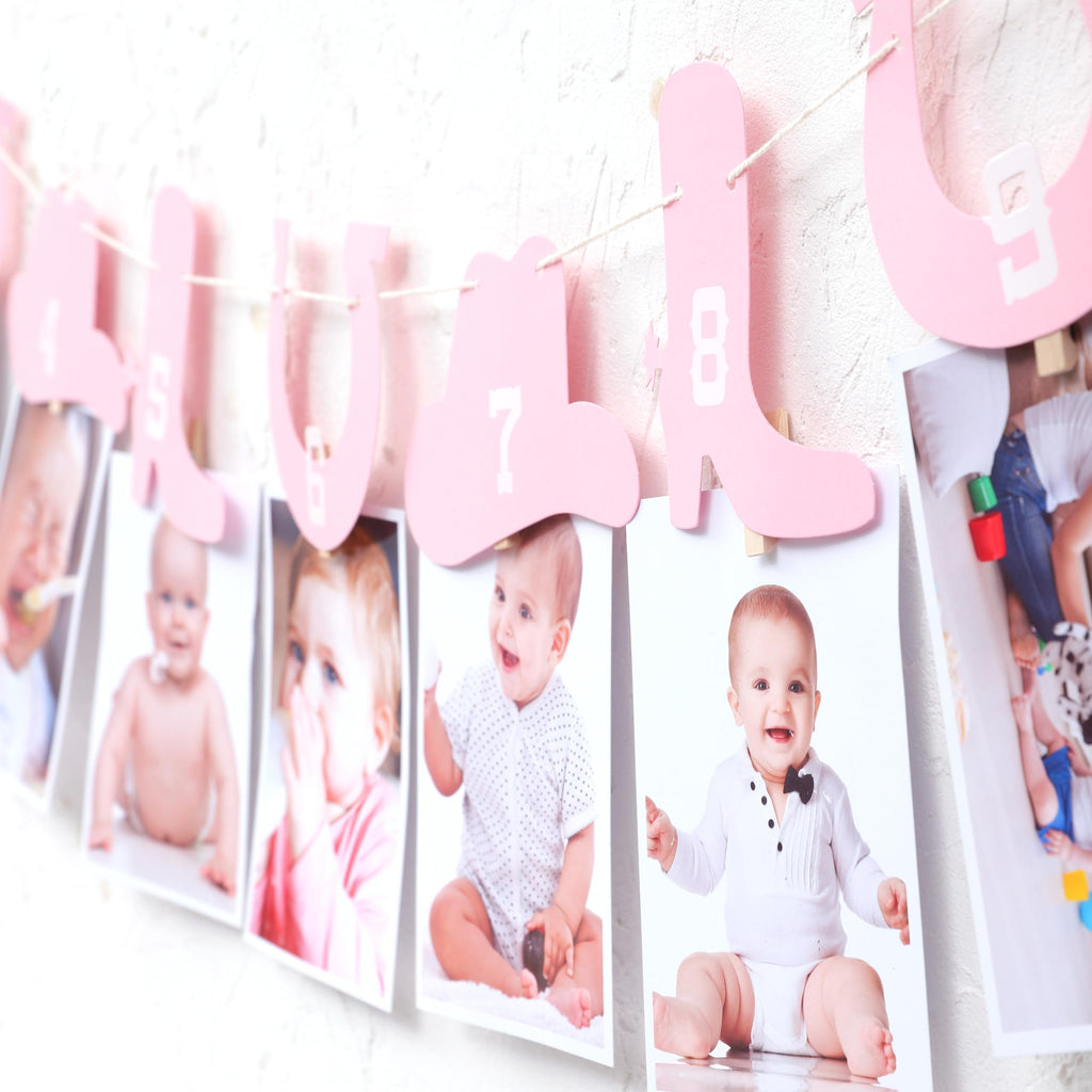Rweseo Western Cowgirl Monthly Photo Banner – 1st Birthday Milestone (Newborn to 12 Months)